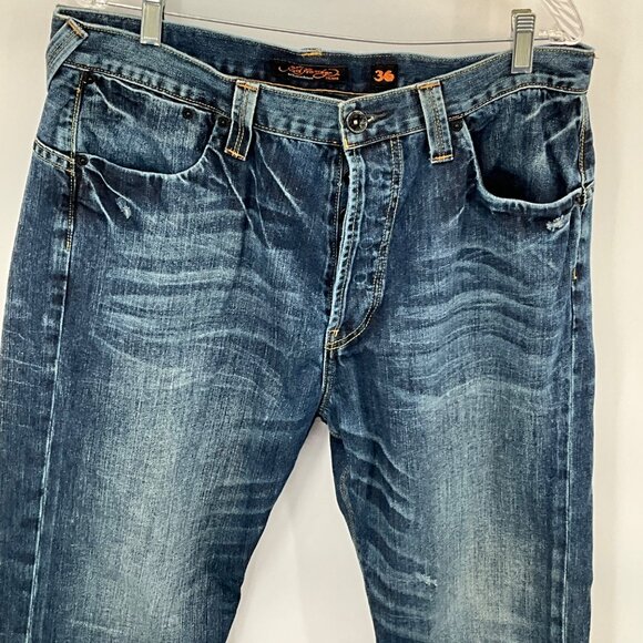Ed Hardy Men's Distressed Button-Fly Denim Jeans 36 x 30 Blue - Picture 3 of 12